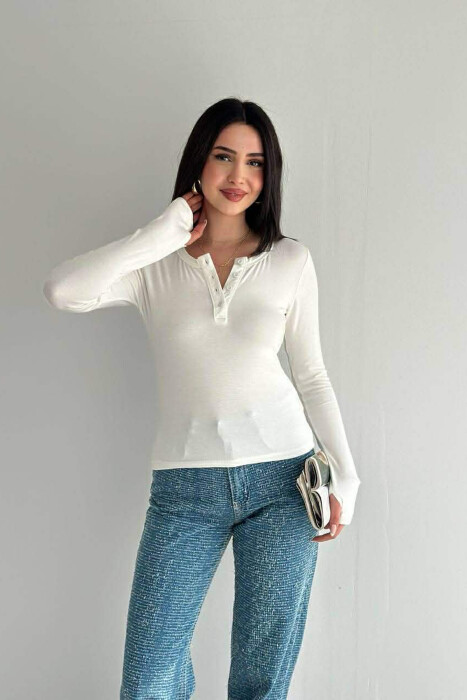ONE COLOR BUTTONED WOMAN SWEATSHIRT WHITE-E BARDHE - 