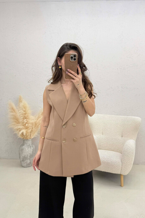 ONE COLOR BUTTONED WOMAN VEST BEIGE/BEZHE - KLAUDIO FASHION