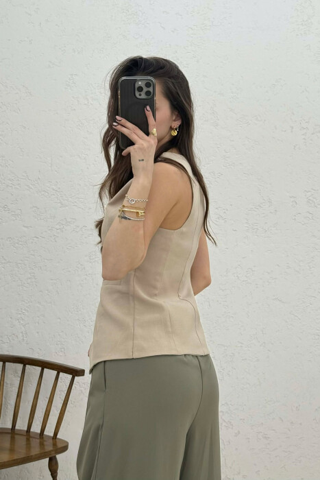 ONE COLOR BUTTONED WOMAN VEST BEIGE/BEZHE - 3