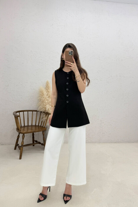 ONE COLOR BUTTONED WOMAN VEST BLACK/ E ZEZE - 1