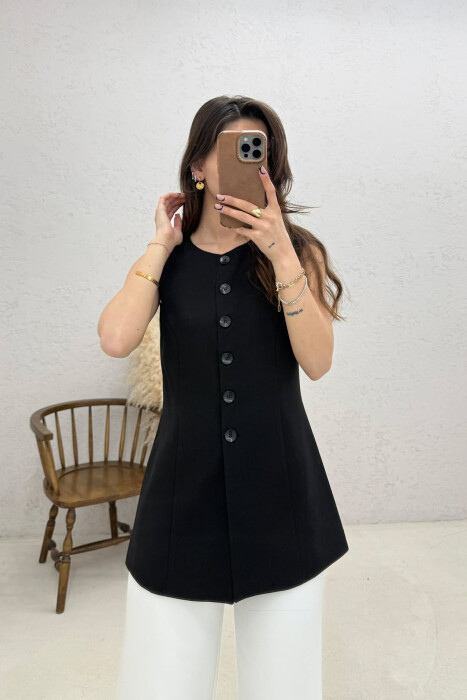 ONE COLOR BUTTONED WOMAN VEST BLACK/ E ZEZE - 2