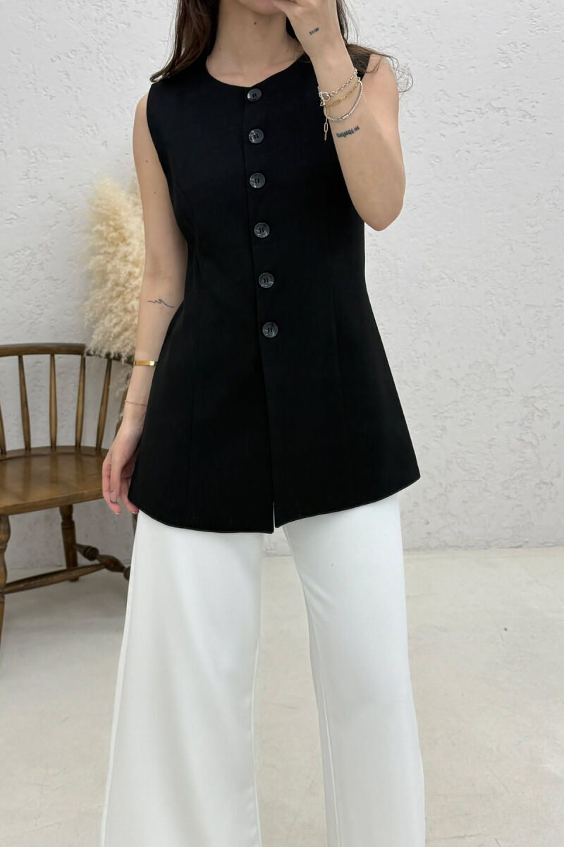 ONE COLOR BUTTONED WOMAN VEST BLACK/ E ZEZE - 3
