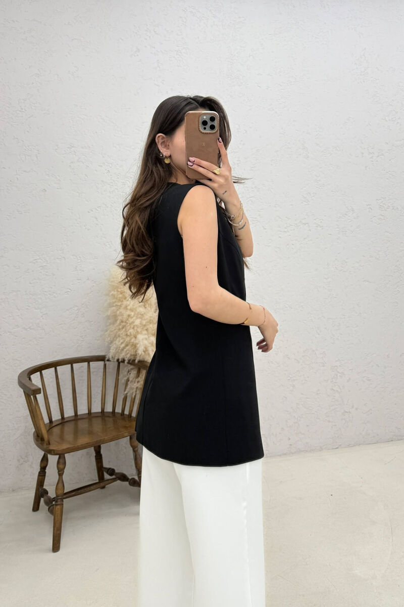 ONE COLOR BUTTONED WOMAN VEST BLACK/ E ZEZE - 4