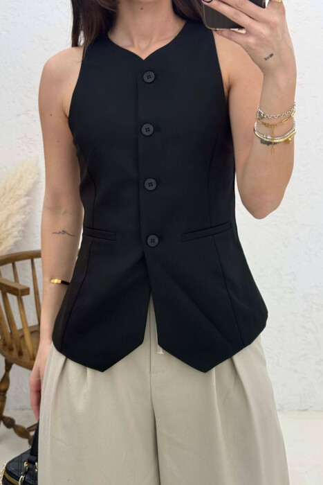 ONE COLOR BUTTONED WOMAN VEST BLACK/ E ZEZE - 3