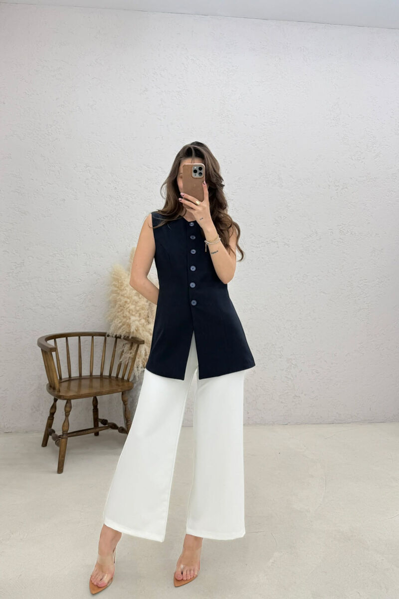 ONE COLOR BUTTONED WOMAN VEST DARK BLUE/BEE - 1