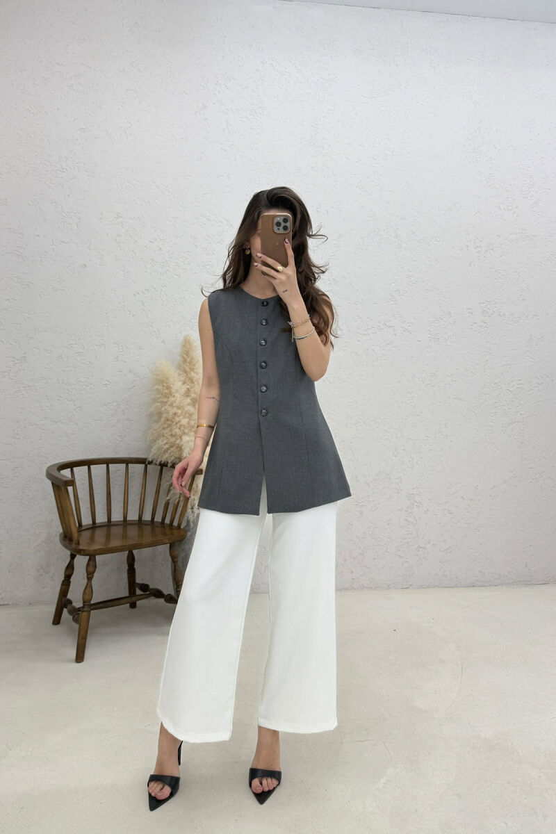 ONE COLOR BUTTONED WOMAN VEST DARK GREY/GEE - 1