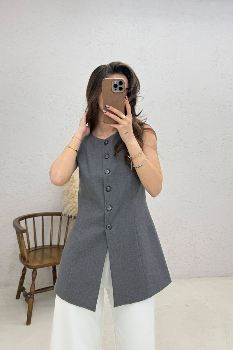 ONE COLOR BUTTONED WOMAN VEST DARK GREY/GEE - 2