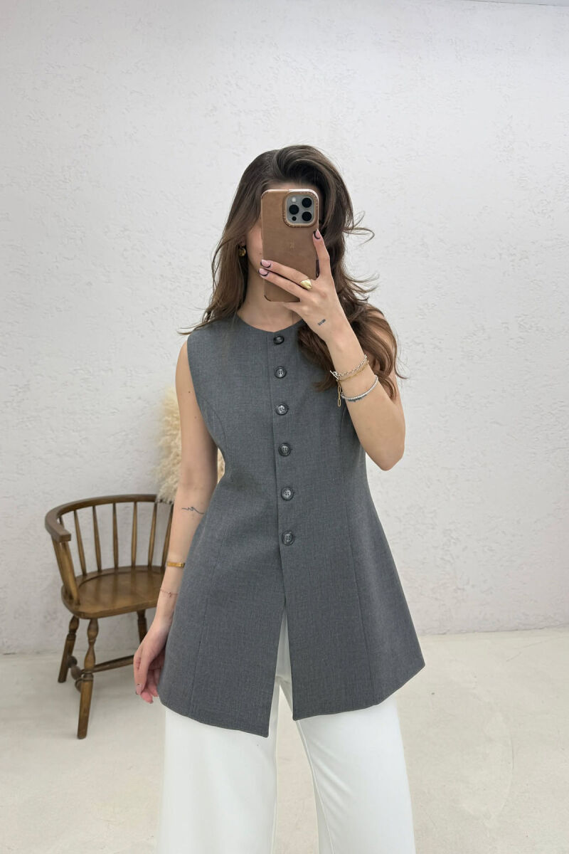 ONE COLOR BUTTONED WOMAN VEST DARK GREY/GEE - 3