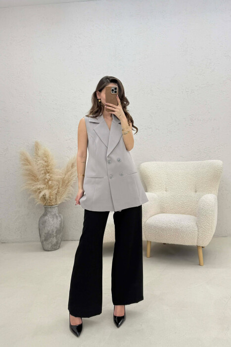 ONE COLOR BUTTONED WOMAN VEST LIGHT GREY/GZ - KLAUDIO FASHION