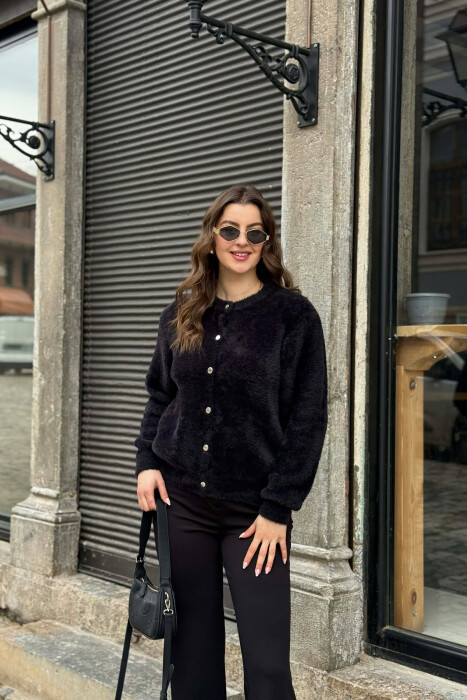 ONE COLOR BUTTONED WOMEN CARDIGAN BLACK/ E ZEZE - 1