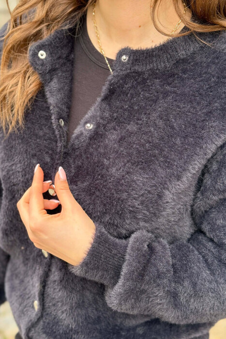 ONE COLOR BUTTONED WOMEN CARDIGAN BLACK/ E ZEZE - 3