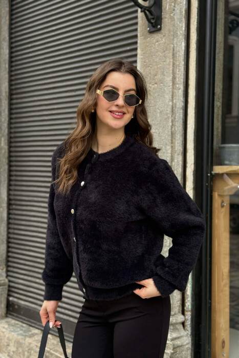 ONE COLOR BUTTONED WOMEN CARDIGAN BLACK/ E ZEZE - 5