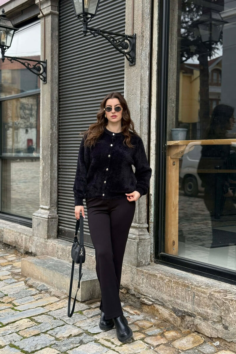 ONE COLOR BUTTONED WOMEN CARDIGAN BLACK/ E ZEZE - 6