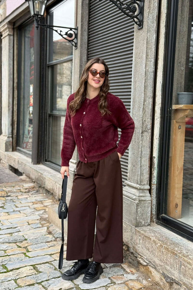 ONE COLOR BUTTONED WOMEN CARDIGAN BURGUNDY/VISHNJE - 2