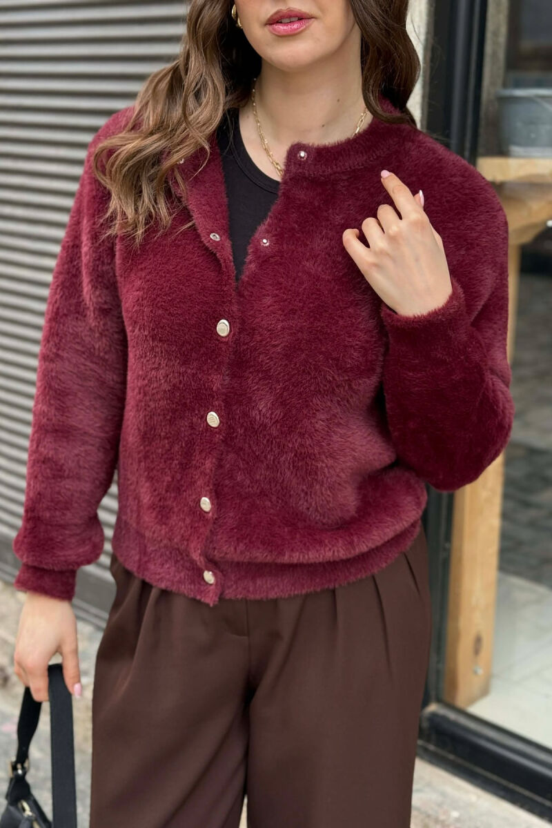 ONE COLOR BUTTONED WOMEN CARDIGAN BURGUNDY/VISHNJE - 3