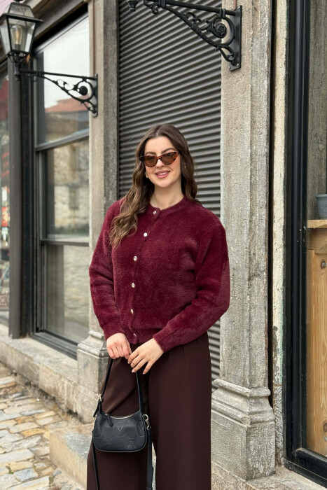 ONE COLOR BUTTONED WOMEN CARDIGAN BURGUNDY/VISHNJE - 5