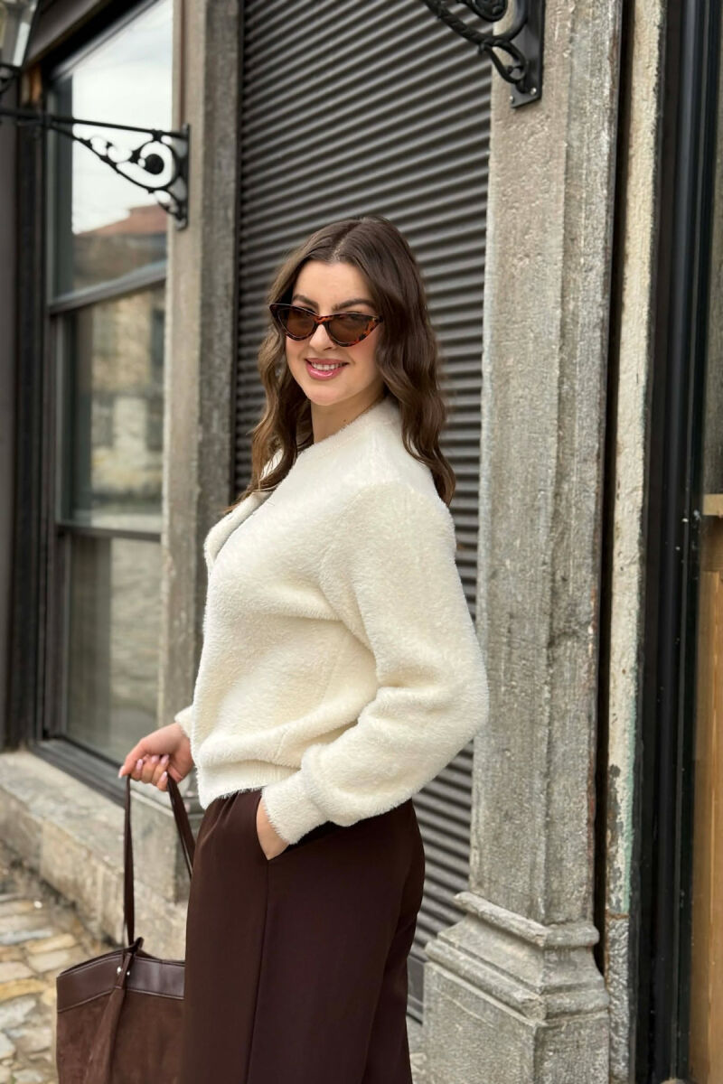 ONE COLOR BUTTONED WOMEN CARDIGAN CREAM/KREM - 3