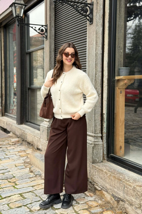 ONE COLOR BUTTONED WOMEN CARDIGAN CREAM/KREM - 4