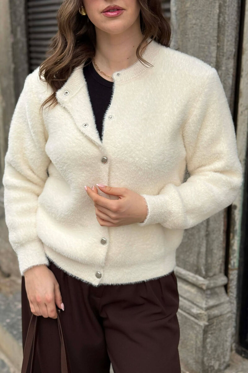 ONE COLOR BUTTONED WOMEN CARDIGAN CREAM/KREM - 5