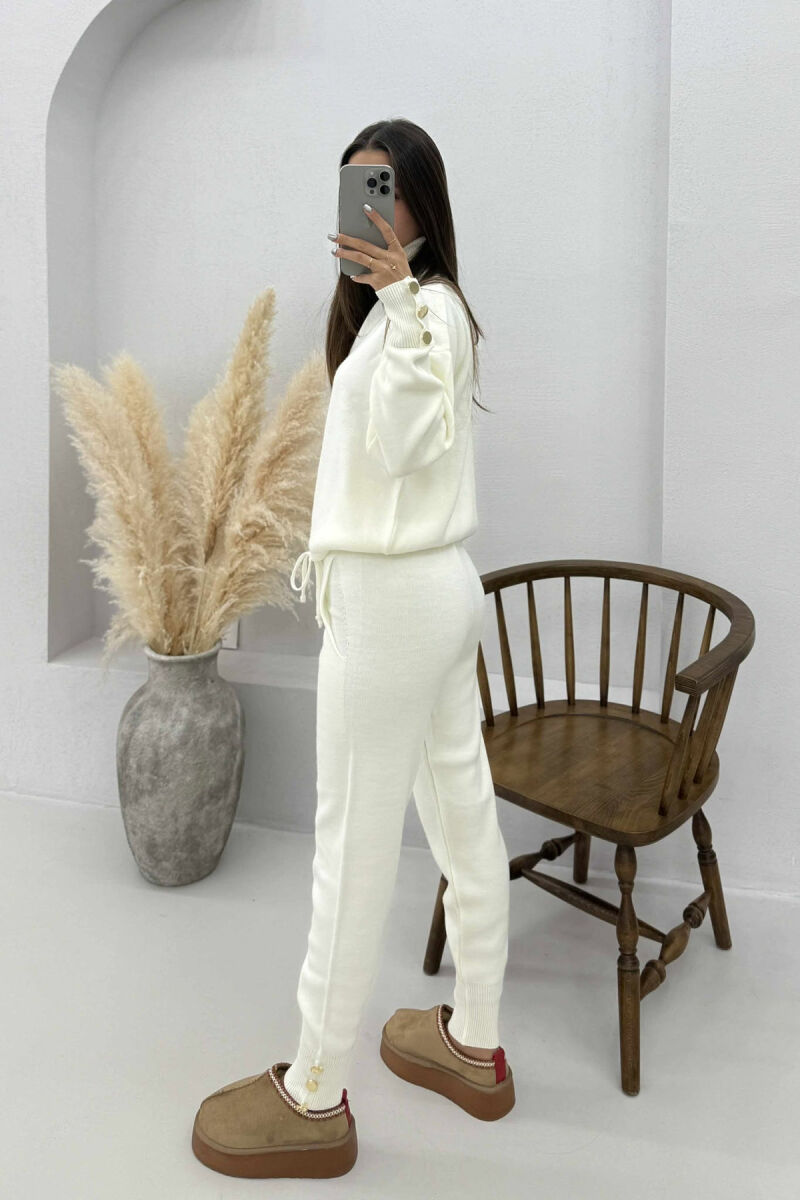 TURTLE NECK SWEATER+TROUSERS KNIT WOMEN SET CREAM/KREM - 3