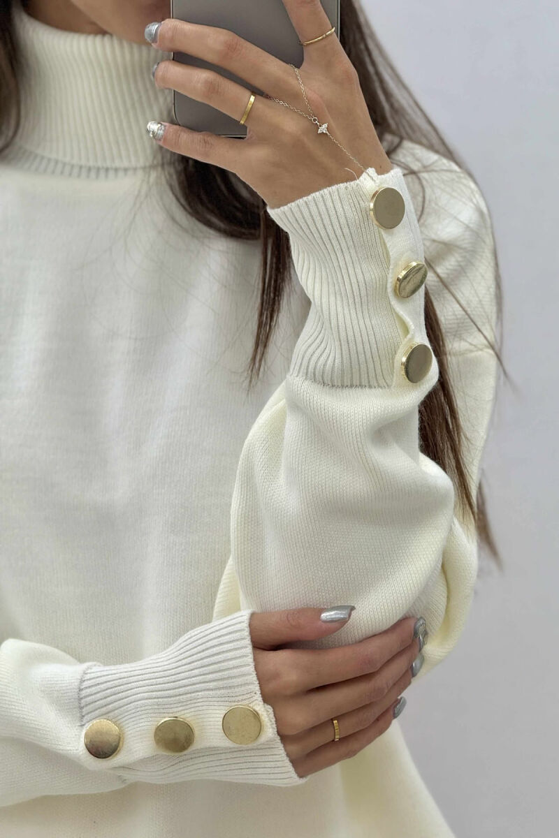 TURTLE NECK SWEATER+TROUSERS KNIT WOMEN SET CREAM/KREM - 5
