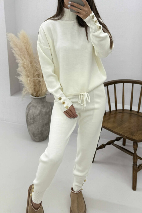 TURTLE NECK SWEATER+TROUSERS KNIT WOMEN SET CREAM/KREM - 4