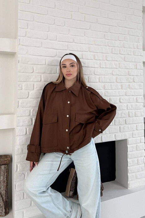 XHAKETE NJE NGJYRESHE ME BUTONA PER FEMRA NE NGJYRE KAFE - KLAUDIO FASHION