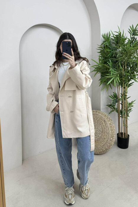 ONE COLOR BUTTONS DETAIL LACING WOMEN JACKET BEIGE/BEZHE 