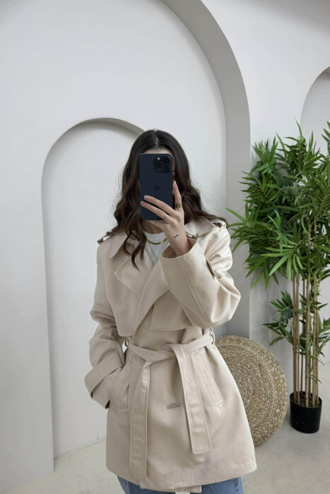 ONE COLOR BUTTONS DETAIL LACING WOMEN JACKET BEIGE/BEZHE - 2