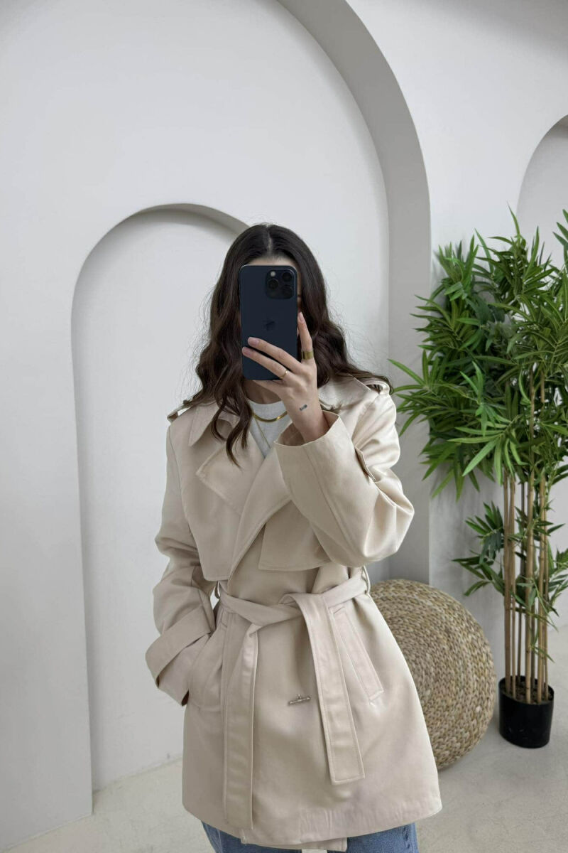 ONE COLOR BUTTONS DETAIL LACING WOMEN JACKET BEIGE/BEZHE - 2