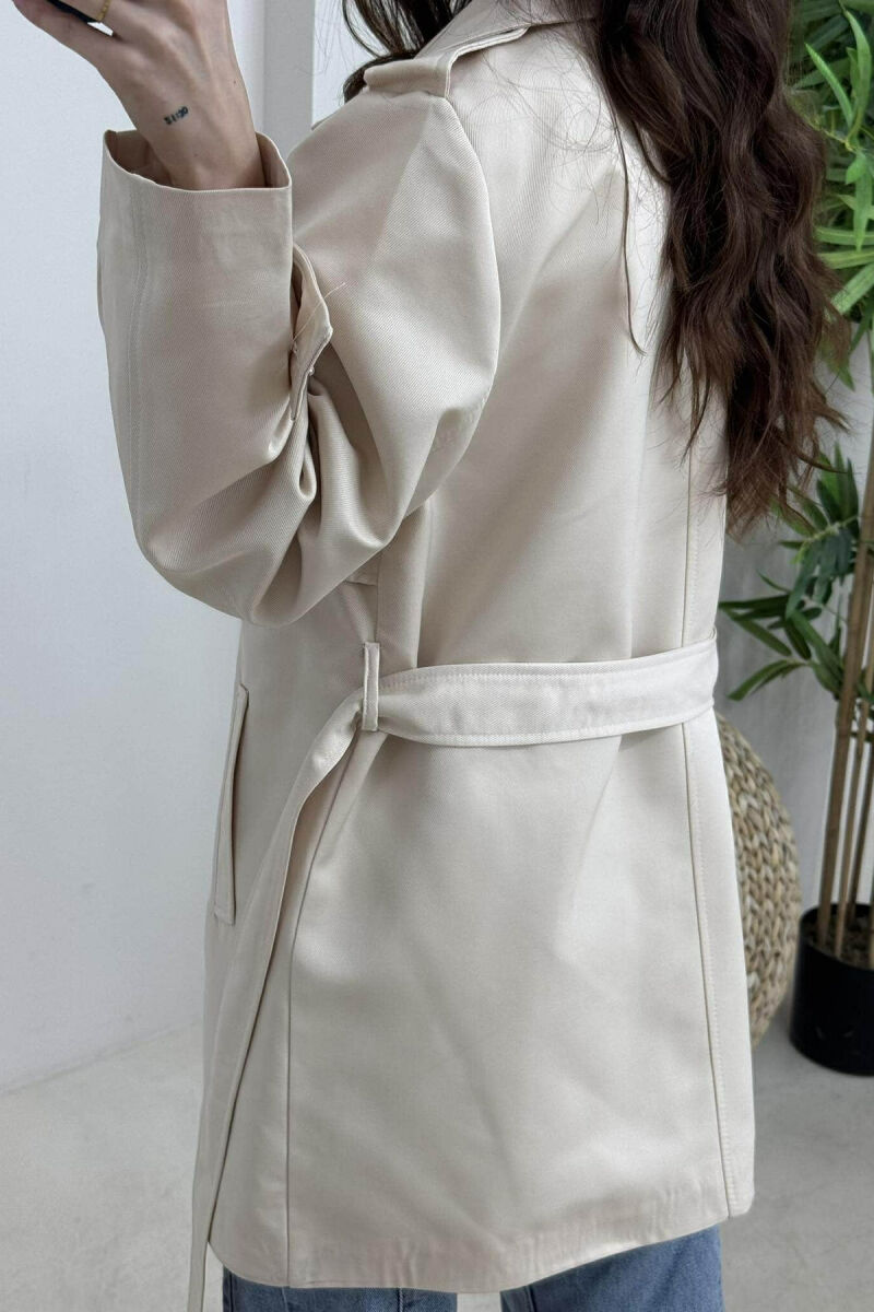 ONE COLOR BUTTONS DETAIL LACING WOMEN JACKET BEIGE/BEZHE - 4