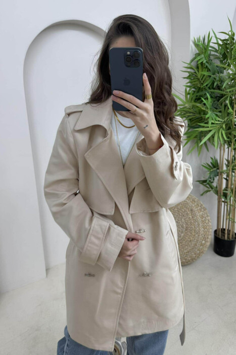 ONE COLOR BUTTONS DETAIL LACING WOMEN JACKET BEIGE/BEZHE - 5