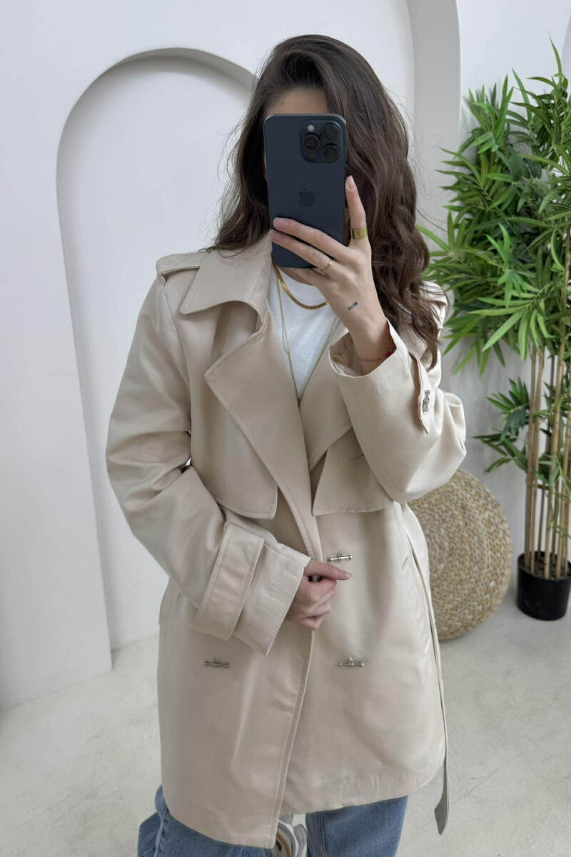 ONE COLOR BUTTONS DETAIL LACING WOMEN JACKET BEIGE/BEZHE - 5