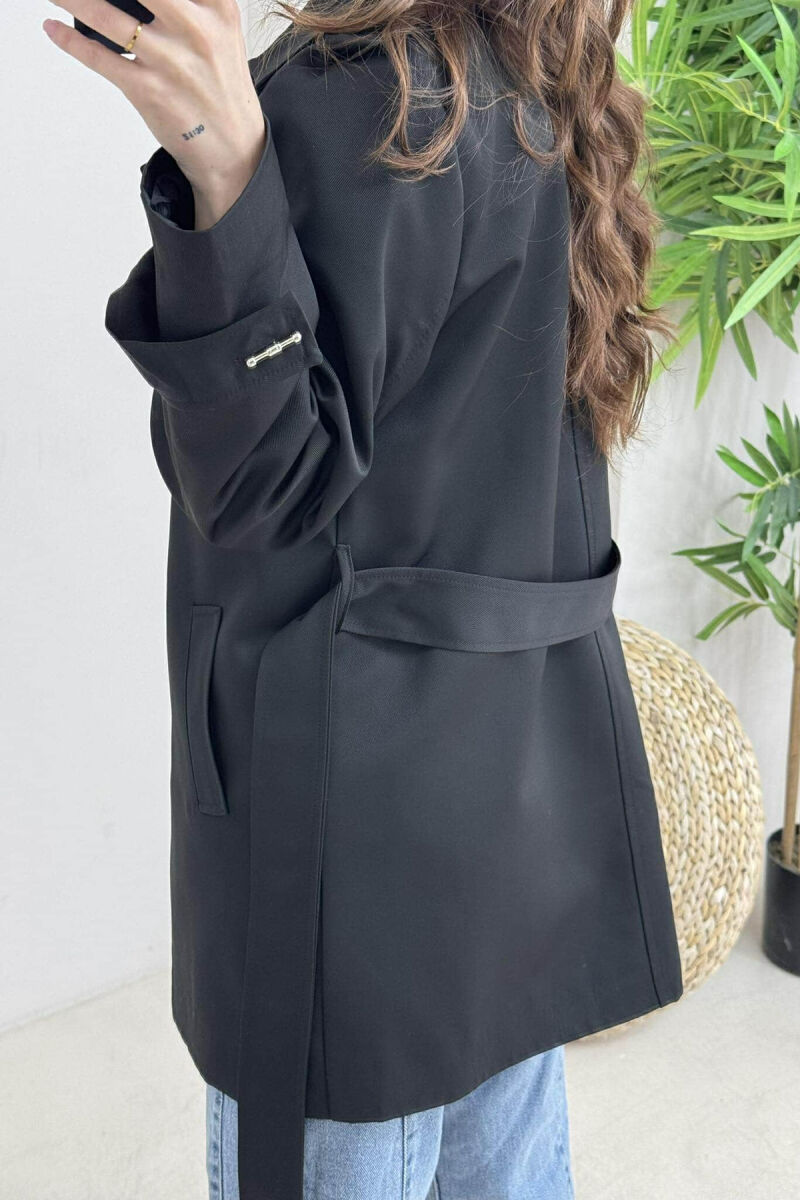 ONE COLOR BUTTONS DETAIL LACING WOMEN JACKET BLACK/ E ZEZE - 2