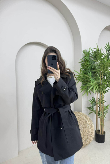 ONE COLOR BUTTONS DETAIL LACING WOMEN JACKET BLACK/ E ZEZE - 4