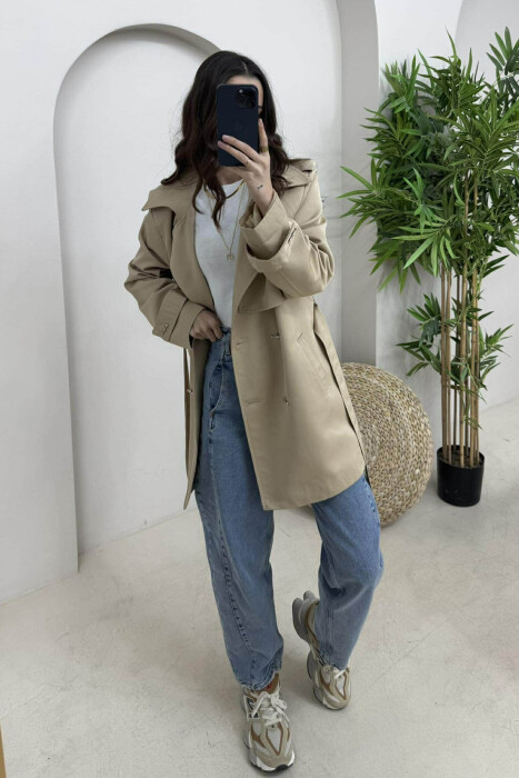 ONE COLOR BUTTONS DETAIL LACING WOMEN JACKET DARK BEIGE/BEZHE ERRET 