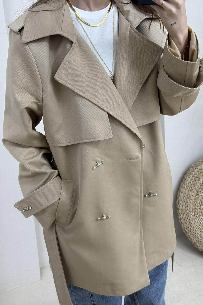 ONE COLOR BUTTONS DETAIL LACING WOMEN JACKET DARK BEIGE/BEZHE ERRET - 3