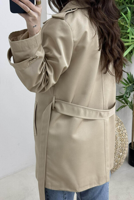 ONE COLOR BUTTONS DETAIL LACING WOMEN JACKET DARK BEIGE/BEZHE ERRET - 4