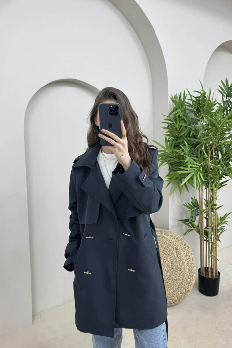 ONE COLOR BUTTONS DETAIL LACING WOMEN JACKET DARK BLUE/BEE 