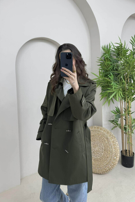ONE COLOR BUTTONS DETAIL LACING WOMEN JACKET GREEN/JESHILE - 2