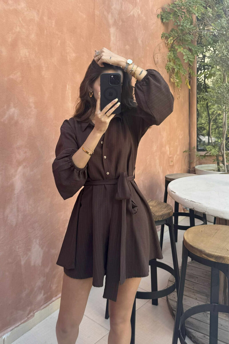 ONE COLOR BUTTONS LACING WOMEN JUMPSUIT BROWN/KAFE - 4