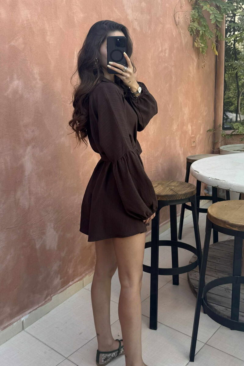 ONE COLOR BUTTONS LACING WOMEN JUMPSUIT BROWN/KAFE - 5