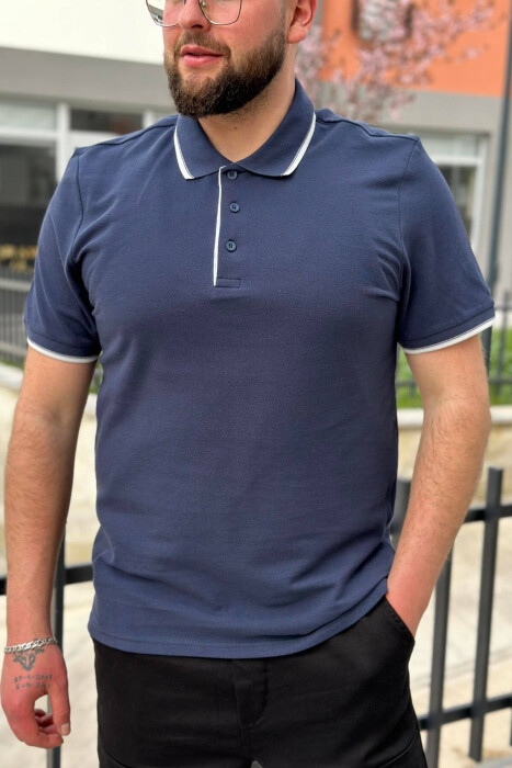 ONE COLOR BUTTONS POLO NECK MEN T-SHIRT BLUE/BLU 