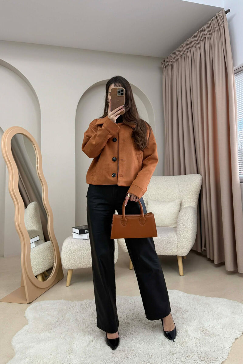 ONE COLOR BUTTONS SUEDE WOMAN JACKET BRICK/TULLE - 3