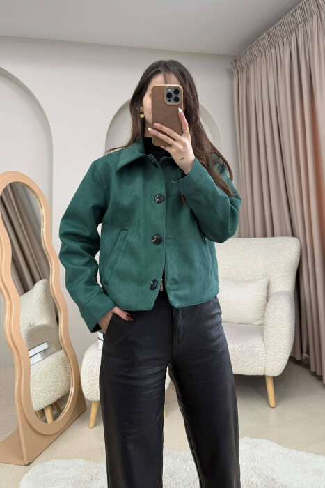 ONE COLOR BUTTONS SUEDE WOMAN JACKET GREEN/JESHILE 