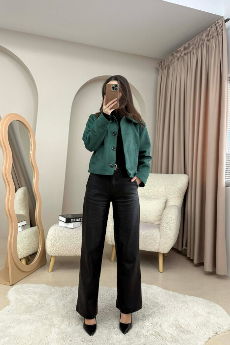 ONE COLOR BUTTONS SUEDE WOMAN JACKET GREEN/JESHILE - 3