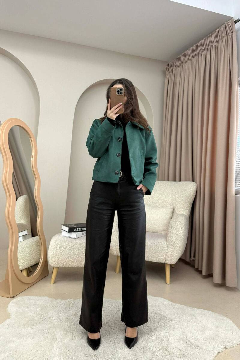 ONE COLOR BUTTONS SUEDE WOMAN JACKET GREEN/JESHILE - 3