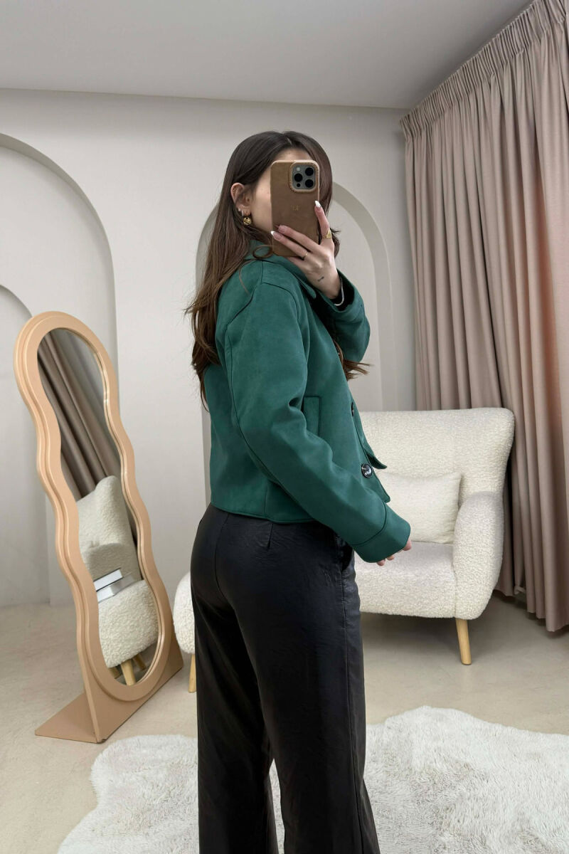 ONE COLOR BUTTONS SUEDE WOMAN JACKET GREEN/JESHILE - 5