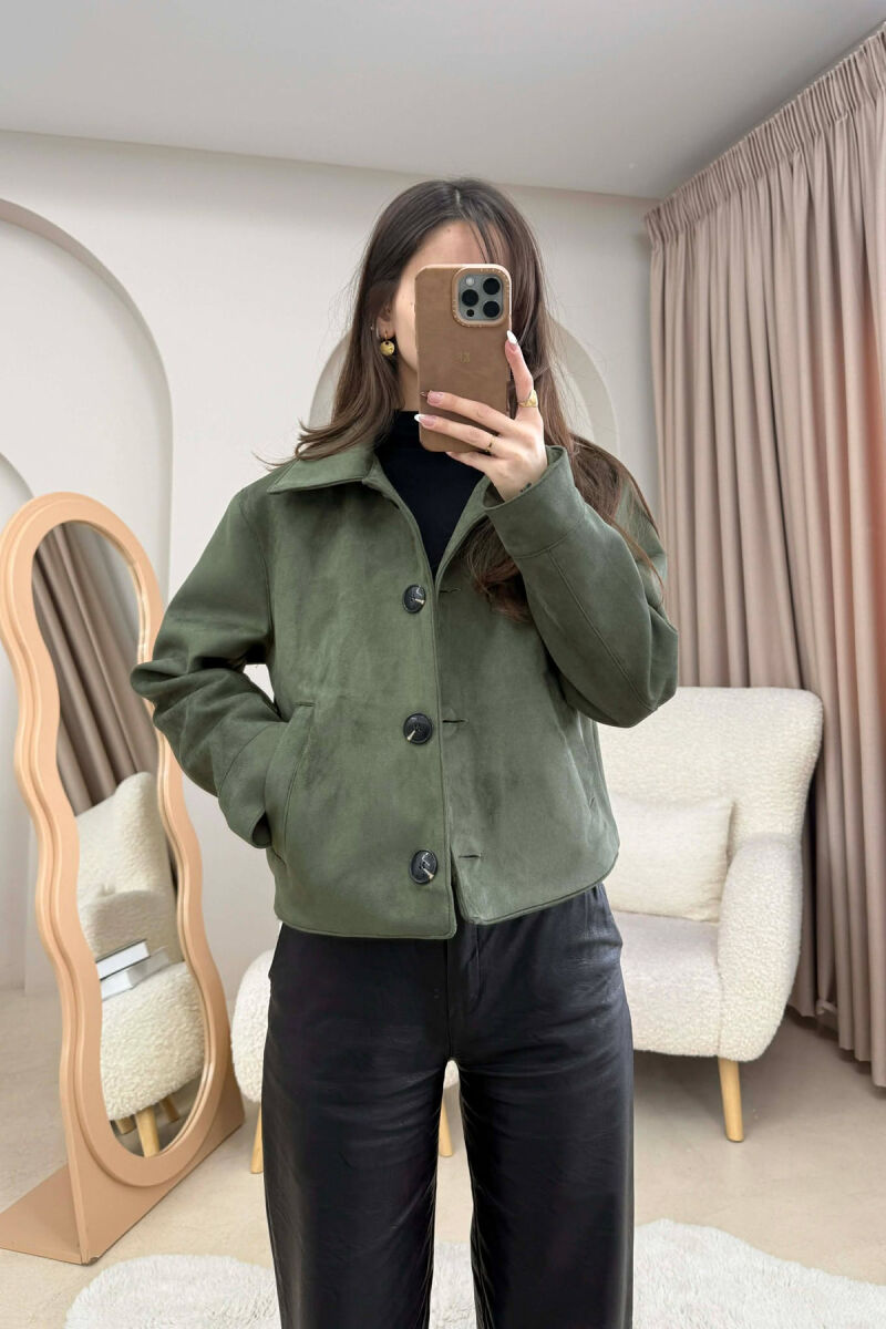 ONE COLOR BUTTONS SUEDE WOMAN JACKET OLIVE/ULLI - 1