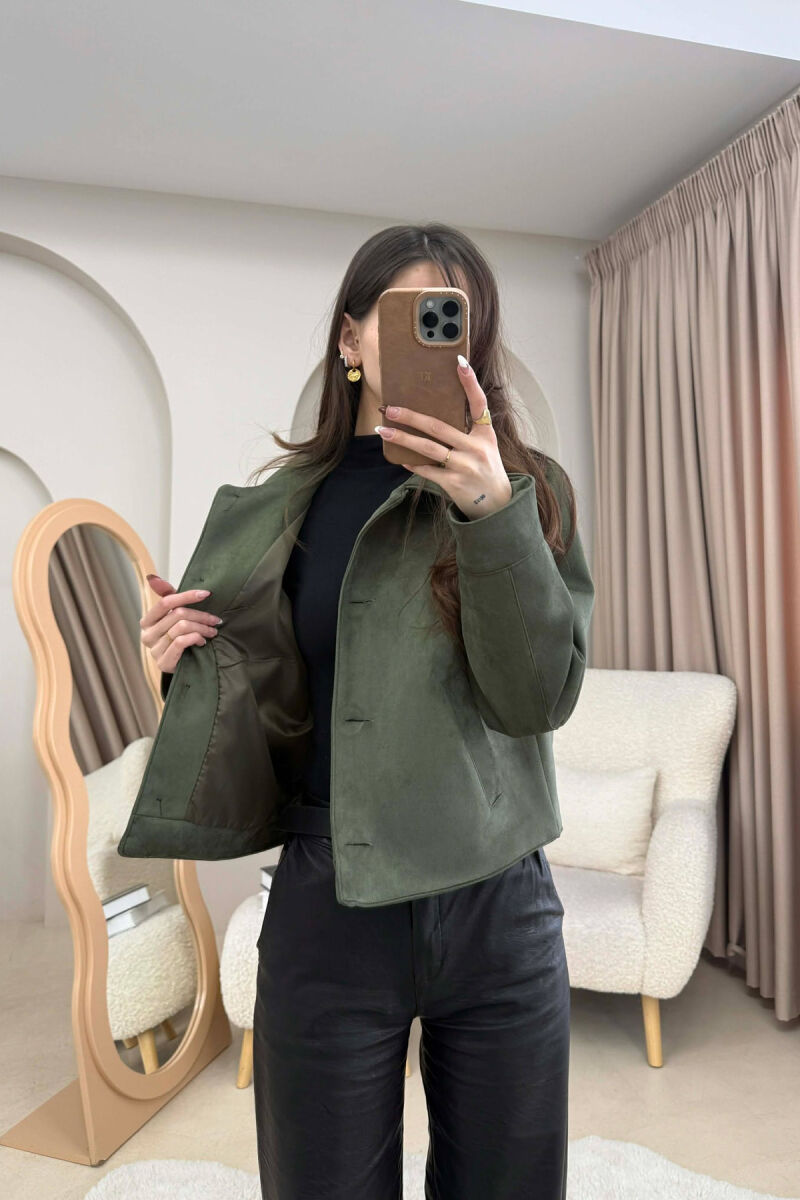 ONE COLOR BUTTONS SUEDE WOMAN JACKET OLIVE/ULLI - 2